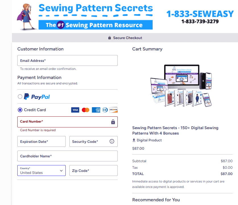 Sewing Pattern Secrets- Checkout Page